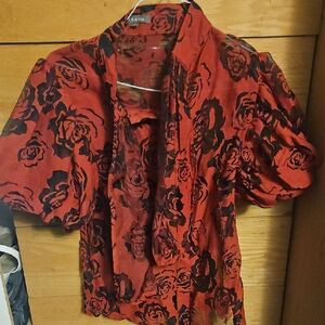 GRACIA Red and Black Floral Blouse